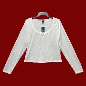 Wild Fable - Women's Long Sleeve Pointelle T-Shirt - White - XXL